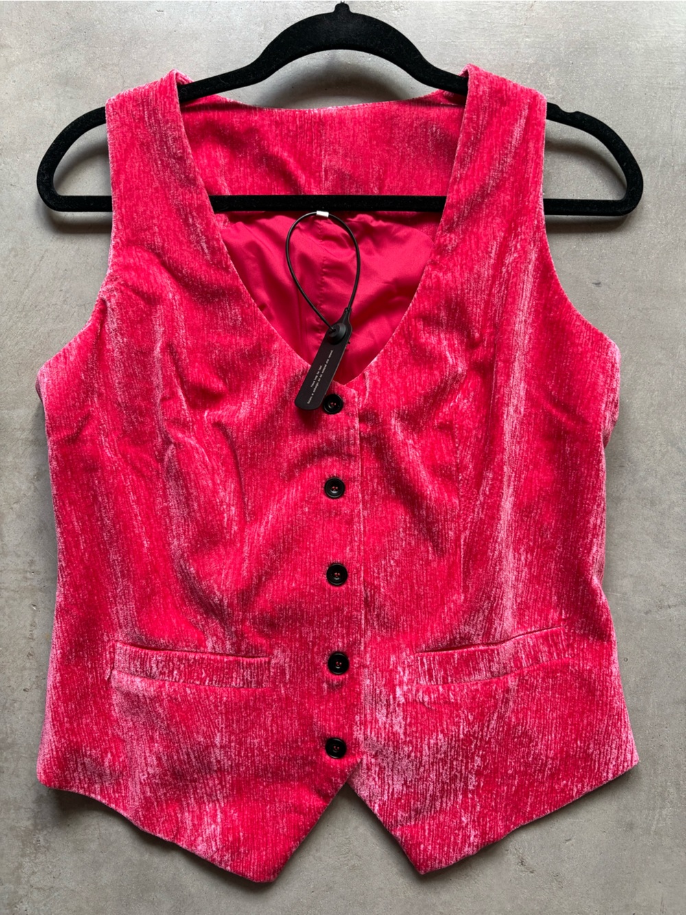 NWT Futario Retro Bohemian Bright Pink Velvet Vest